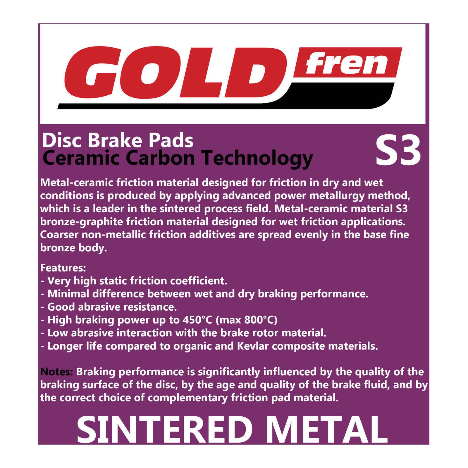 GOLDfren Brake Pads Sintered Sports GF047 - S3 (PH22)