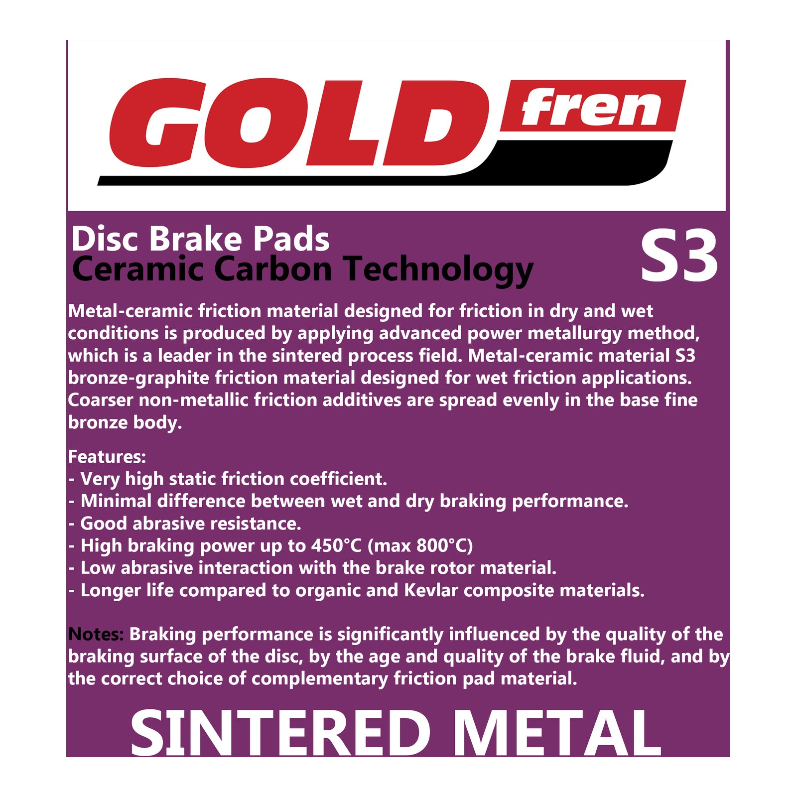 GOLDfren Brake Pads Sintered Sports GF311 - S3 ( PH459 )