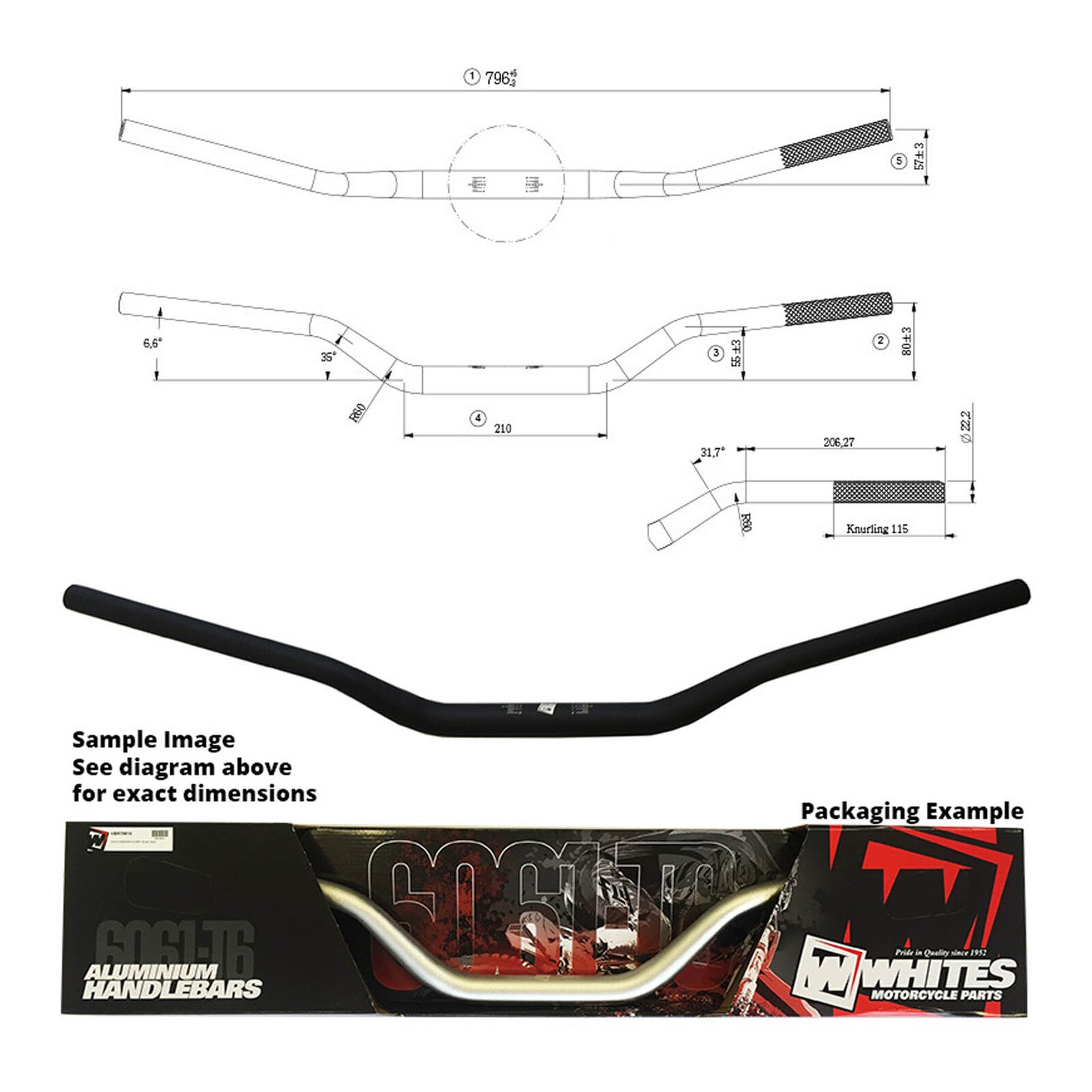 Whites Handlebar Taper AL6061 Black WR125/250/450 '05-'06 1 1/8