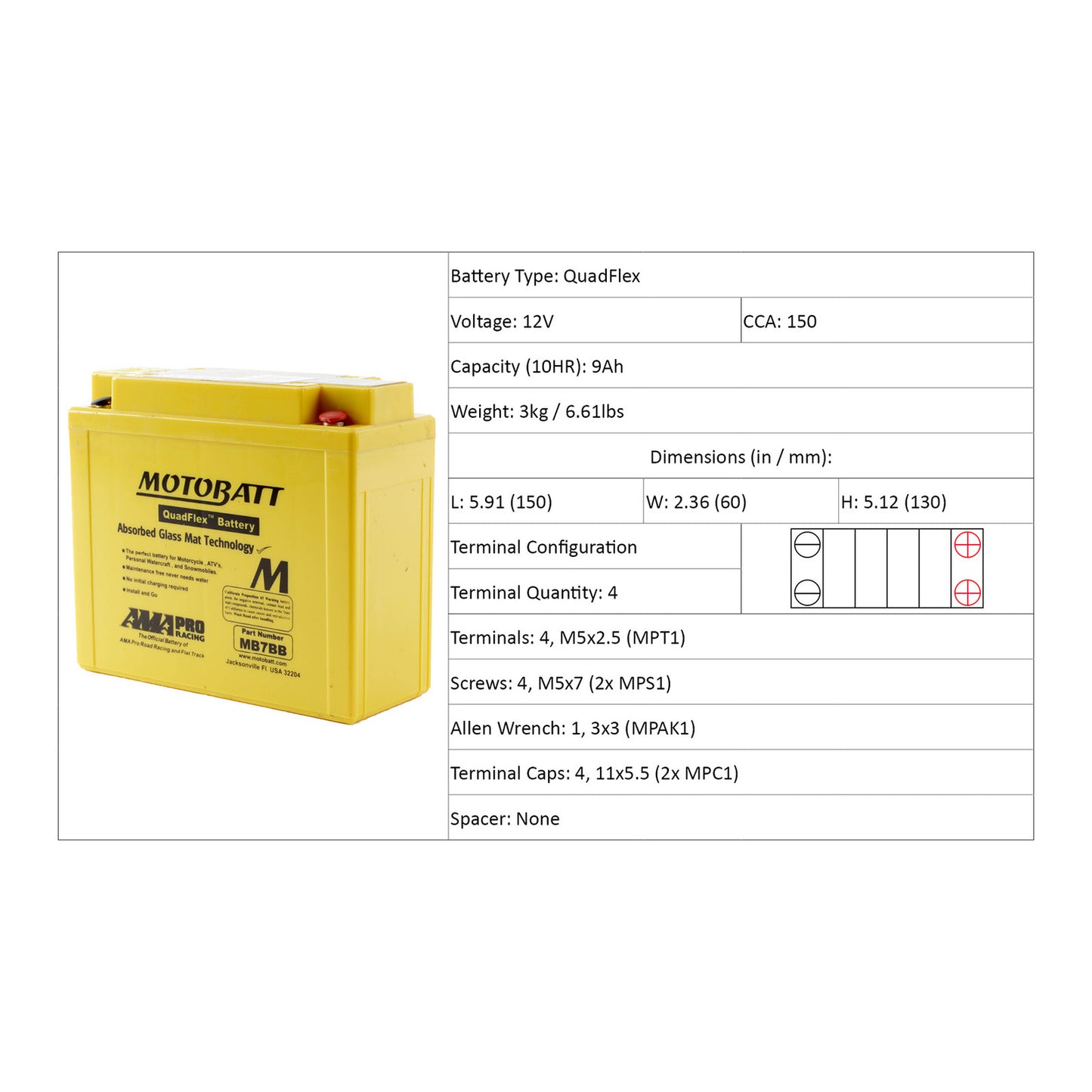 Motobatt Battery Quadflex AGM - MB7BB