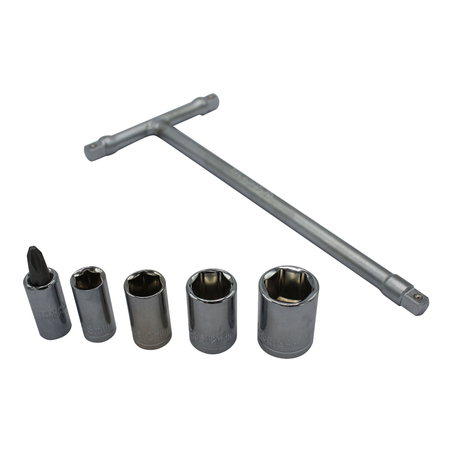 WHITES MINI T-HANDLE SOCKET SET 6/8/10/12/14MM +PHILLIPS#2